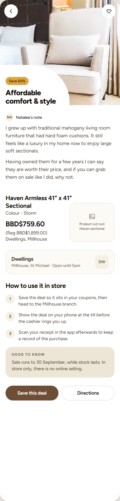 A deal page in the app