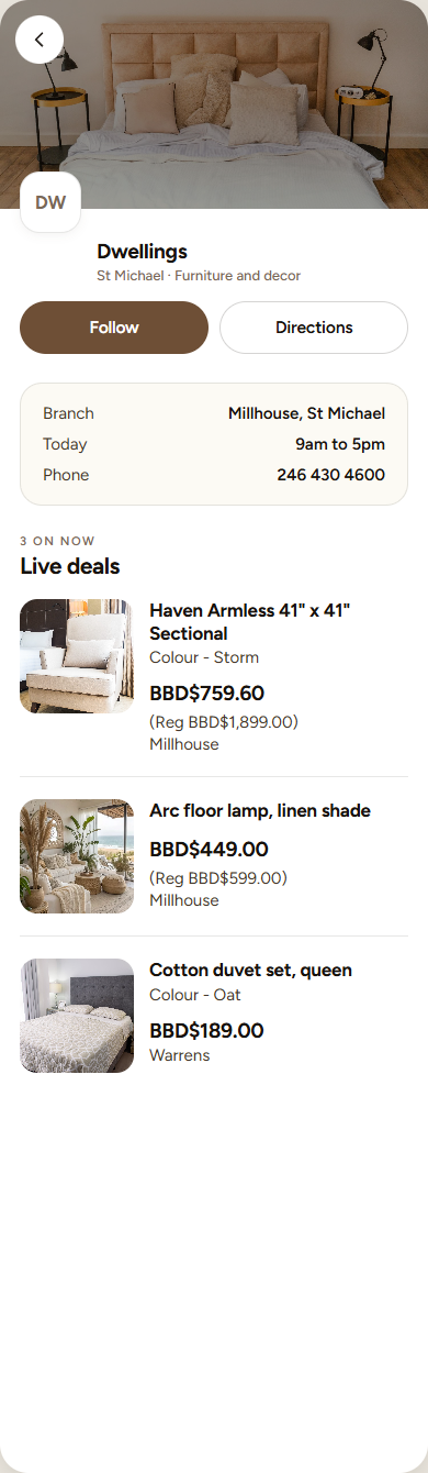 A store page in the Harrigan Home app