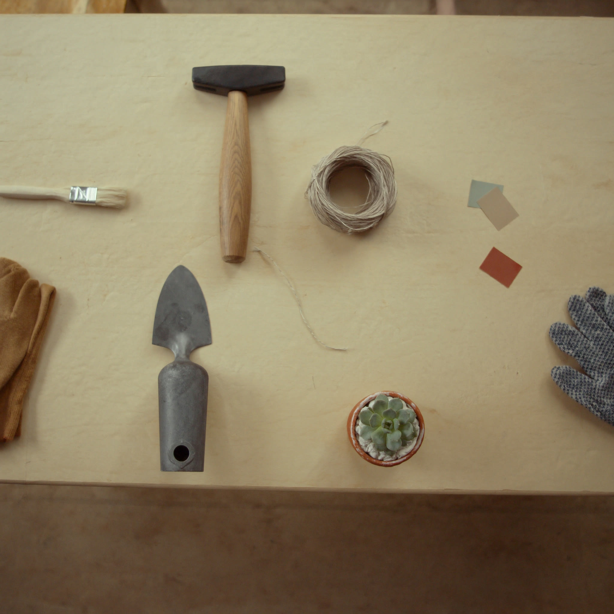 Hardware and DIY tools laid out