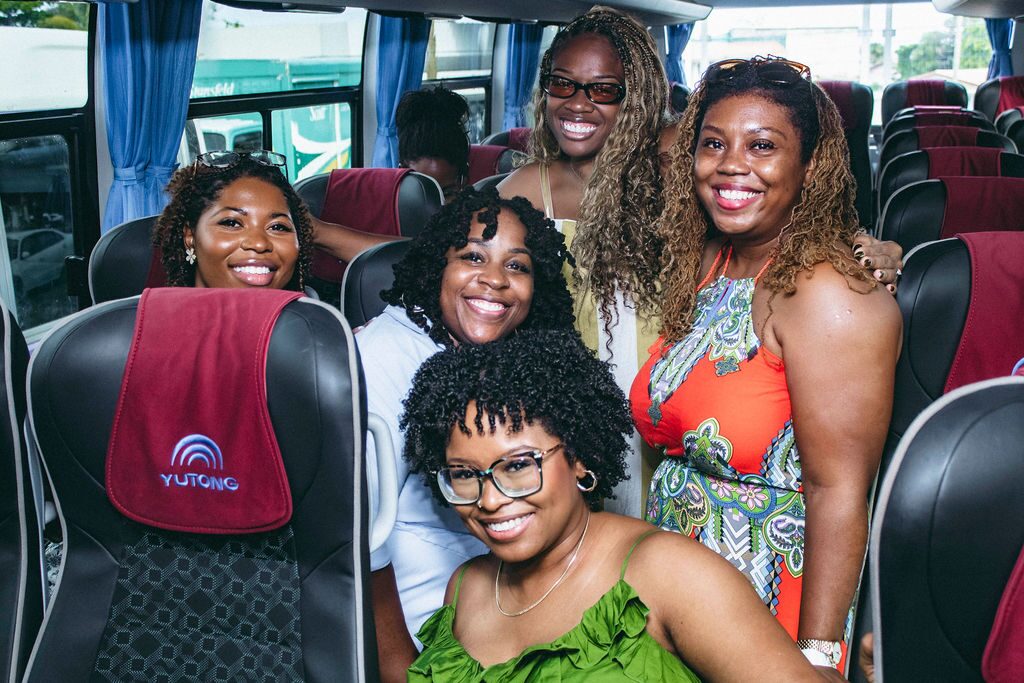 The tour group on the coach